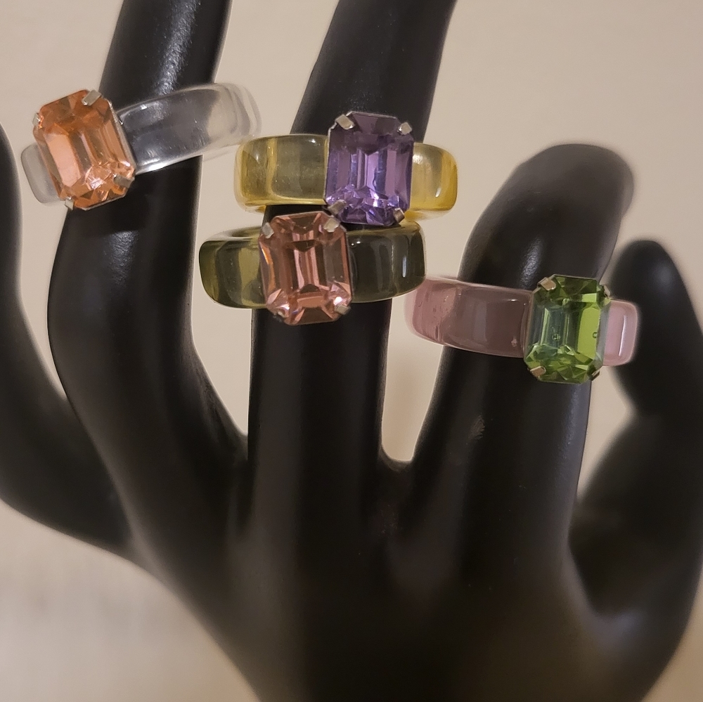 Jewel Resin Rings (Set of 4)
